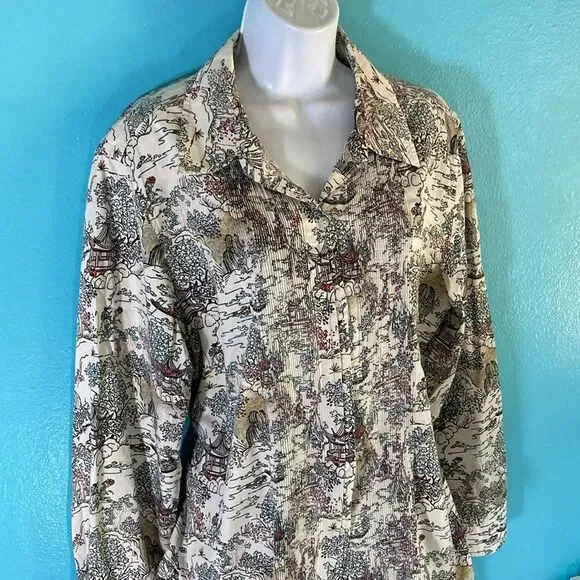 Chicos 3 Womens Vintage Size XL Button Front Long Sleeve Shirt 46" Bust - Picture 15 of 16